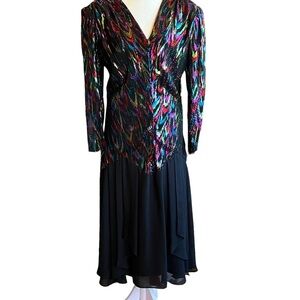 Vintage 80’s metallic on black 40’s style formal dress
